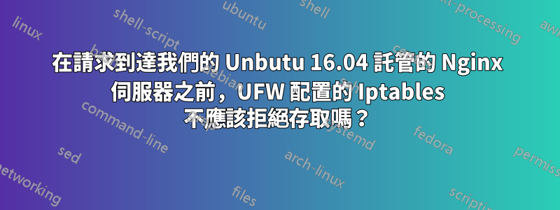 在請求到達我們的 Unbutu 16.04 託管的 Nginx 伺服器之前，UFW 配置的 Iptables 不應該拒絕存取嗎？