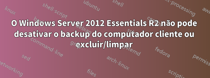 O Windows Server 2012 Essentials R2 não pode desativar o backup do computador cliente ou excluir/limpar