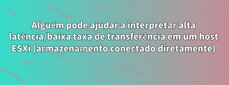 Alguém pode ajudar a interpretar alta latência/baixa taxa de transferência em um host ESXi (armazenamento conectado diretamente)