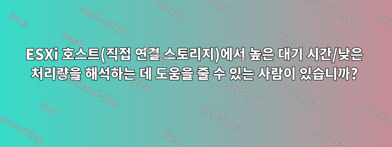 ESXi 호스트(직접 연결 스토리지)에서 높은 대기 시간/낮은 처리량을 해석하는 데 도움을 줄 수 있는 사람이 있습니까?