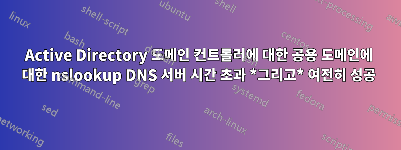 Active Directory 도메인 컨트롤러에 대한 공용 도메인에 대한 nslookup DNS 서버 시간 초과 *그리고* 여전히 성공