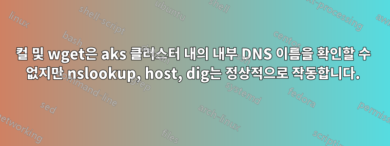 컬 및 wget은 aks 클러스터 내의 내부 DNS 이름을 확인할 수 없지만 nslookup, host, dig는 정상적으로 작동합니다.