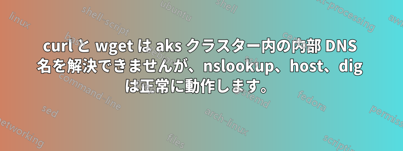 curl と wget は aks クラスター内の内部 DNS 名を解決できませんが、nslookup、host、dig は正常に動作します。