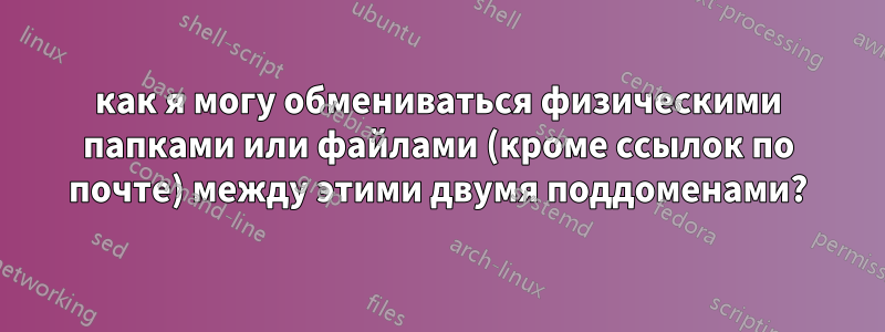 как я могу обмениваться физическими папками или файлами (кроме ссылок по почте) между этими двумя поддоменами?