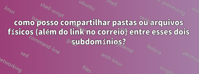 como posso compartilhar pastas ou arquivos físicos (além do link no correio) entre esses dois subdomínios?