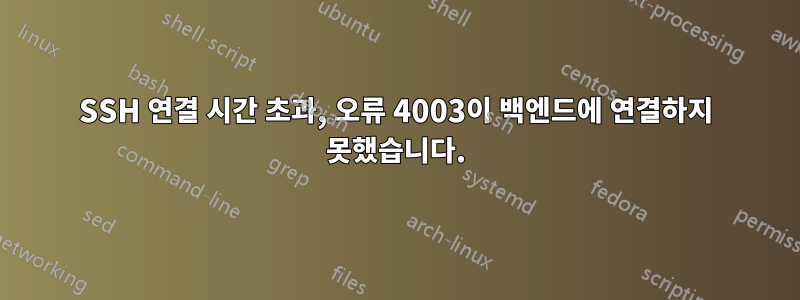 SSH 연결 시간 초과, 오류 4003이 백엔드에 연결하지 못했습니다.