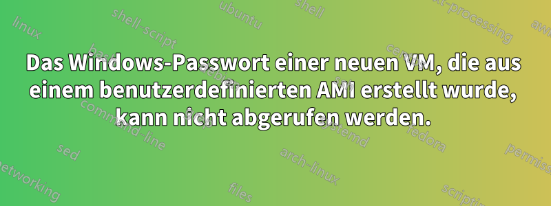 Das Windows-Passwort einer neuen VM, die aus einem benutzerdefinierten AMI erstellt wurde, kann nicht abgerufen werden.