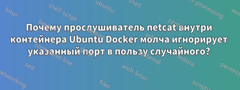 Почему прослушиватель netcat внутри контейнера Ubuntu Docker молча игнорирует указанный порт в пользу случайного?