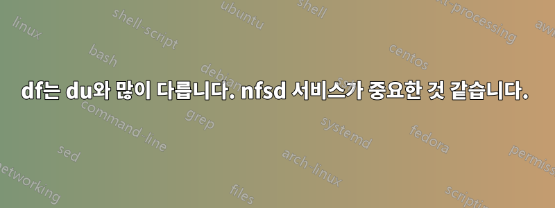 df는 du와 많이 다릅니다. nfsd 서비스가 중요한 것 같습니다.