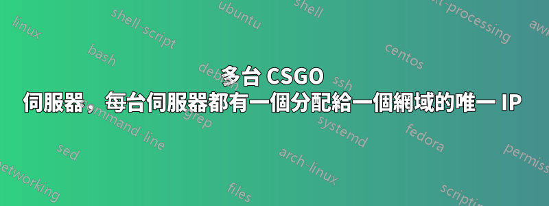 多台 CSGO 伺服器，每台伺服器都有一個分配給一個網域的唯一 IP