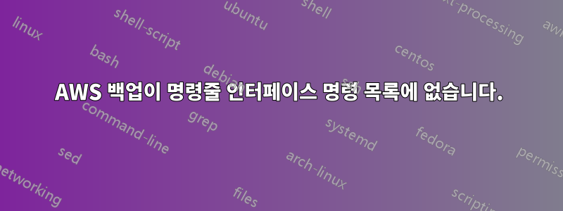 AWS 백업이 명령줄 인터페이스 명령 목록에 없습니다.