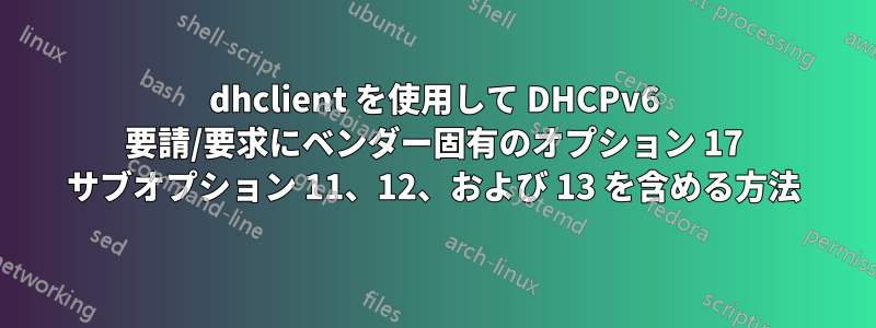 dhclient を使用して DHCPv6 要請/要求にベンダー固有のオプション 17 サブオプション 11、12、および 13 を含める方法