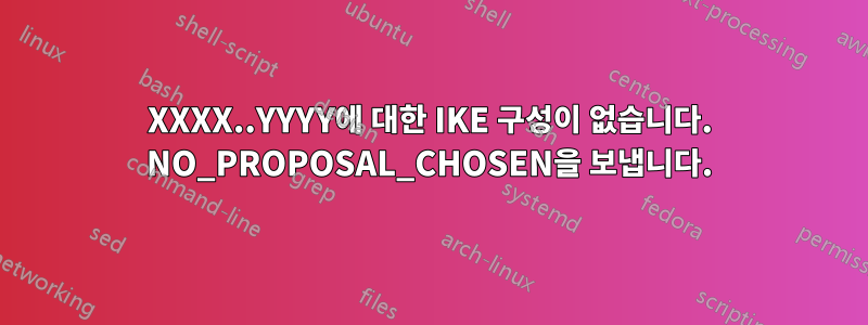 XXXX..YYYY에 대한 IKE 구성이 없습니다. NO_PROPOSAL_CHOSEN을 보냅니다.