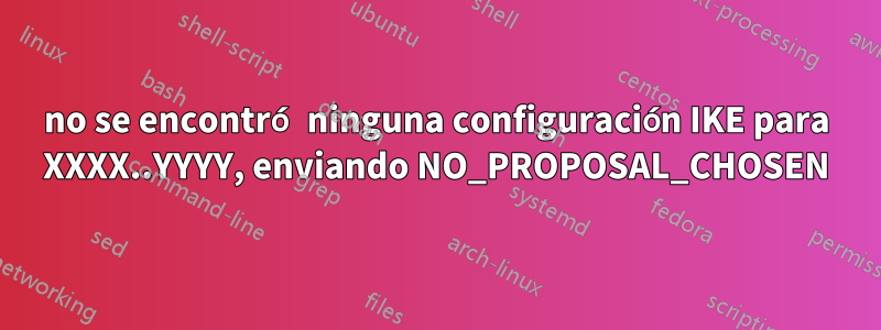 no se encontró ninguna configuración IKE para XXXX..YYYY, enviando NO_PROPOSAL_CHOSEN