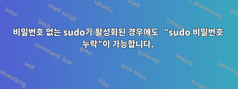 비밀번호 없는 sudo가 활성화된 경우에도 "sudo 비밀번호 누락"이 가능합니다.