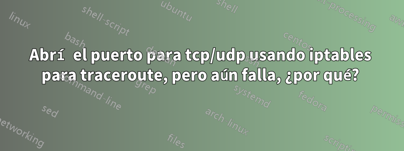 Abrí el puerto para tcp/udp usando iptables para traceroute, pero aún falla, ¿por qué?