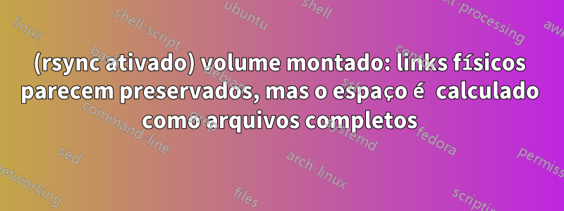 (rsync ativado) volume montado: links físicos parecem preservados, mas o espaço é calculado como arquivos completos