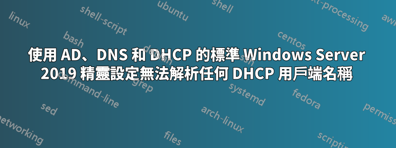 使用 AD、DNS 和 DHCP 的標準 Windows Server 2019 精靈設定無法解析任何 DHCP 用戶端名稱