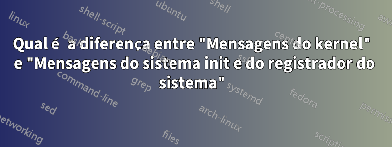 Qual é a diferença entre "Mensagens do kernel" e "Mensagens do sistema init e do registrador do sistema"