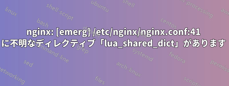 nginx: [emerg] /etc/nginx/nginx.conf:41 に不明なディレクティブ「lua_shared_dict」があります