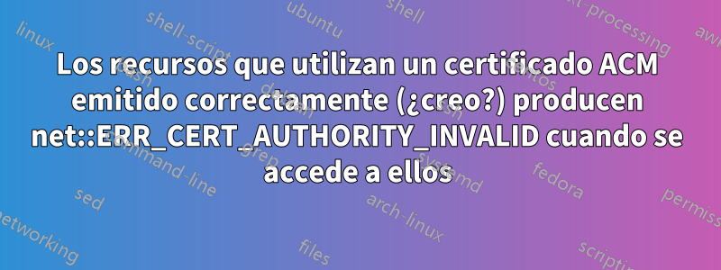 Los recursos que utilizan un certificado ACM emitido correctamente (¿creo?) producen net::ERR_CERT_AUTHORITY_INVALID cuando se accede a ellos