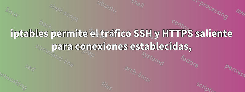 iptables permite el tráfico SSH y HTTPS saliente para conexiones establecidas,