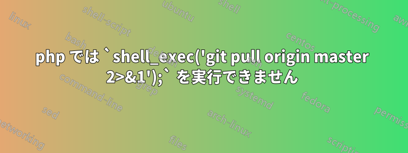 php では `shell_exec('git pull origin master 2>&1');` を実行できません