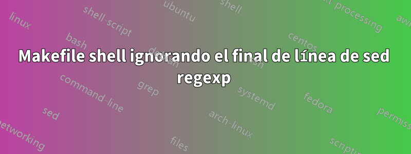 Makefile shell ignorando el final de línea de sed regexp