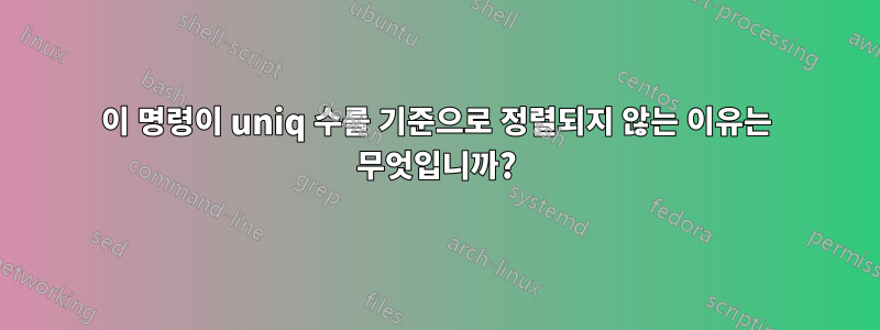 이 명령이 uniq 수를 기준으로 정렬되지 않는 이유는 무엇입니까?