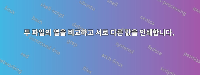 두 파일의 열을 비교하고 서로 다른 값을 인쇄합니다.