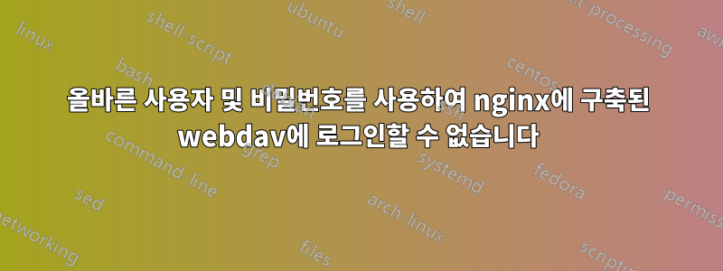 올바른 사용자 및 비밀번호를 사용하여 nginx에 구축된 webdav에 로그인할 수 없습니다