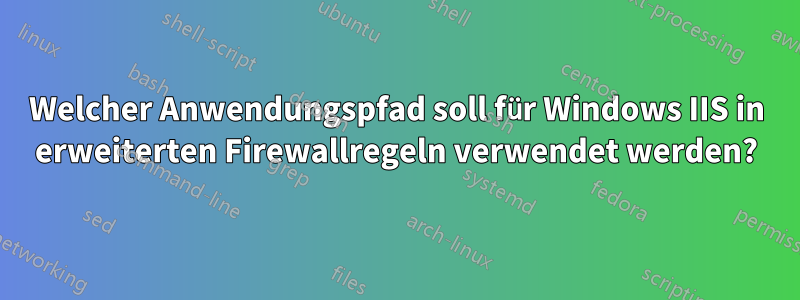 Welcher Anwendungspfad soll für Windows IIS in erweiterten Firewallregeln verwendet werden?