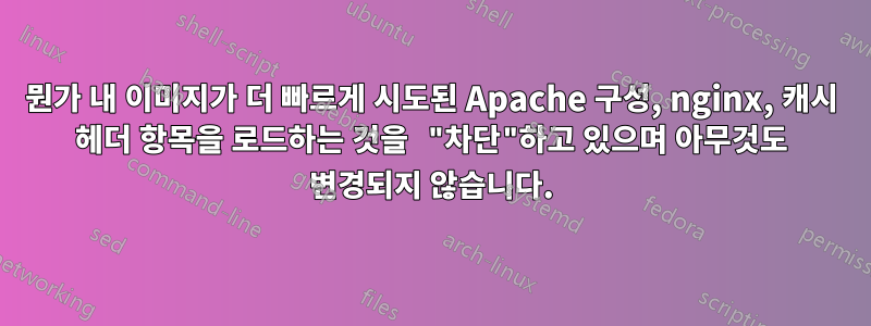 뭔가 내 이미지가 더 빠르게 시도된 Apache 구성, nginx, 캐시 헤더 항목을 로드하는 것을 "차단"하고 있으며 아무것도 변경되지 않습니다.