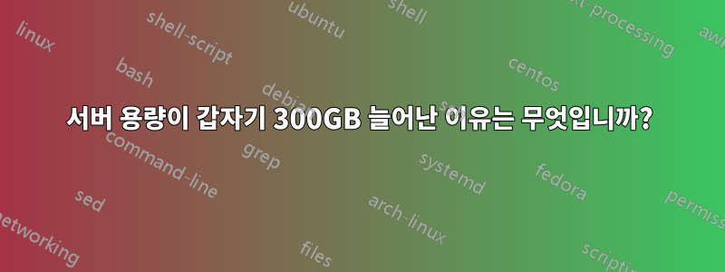 서버 용량이 갑자기 300GB 늘어난 이유는 무엇입니까?