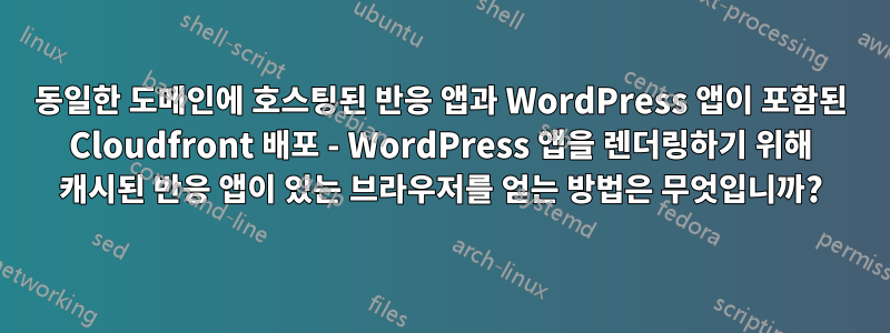 동일한 도메인에 호스팅된 반응 앱과 WordPress 앱이 포함된 Cloudfront 배포 - WordPress 앱을 렌더링하기 위해 캐시된 반응 앱이 있는 브라우저를 얻는 방법은 무엇입니까?