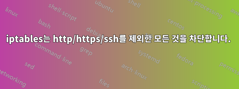 iptables는 http/https/ssh를 제외한 모든 것을 차단합니다.