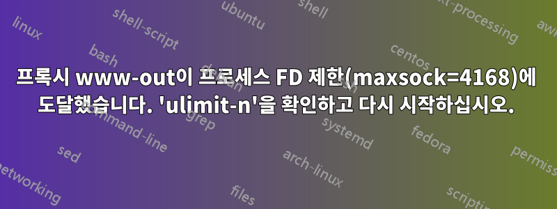 프록시 www-out이 프로세스 FD 제한(maxsock=4168)에 도달했습니다. 'ulimit-n'을 확인하고 다시 시작하십시오.