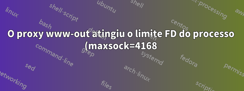 O proxy www-out atingiu o limite FD do processo (maxsock=4168). Por favor, verifique 'ulimit-n' e reinicie