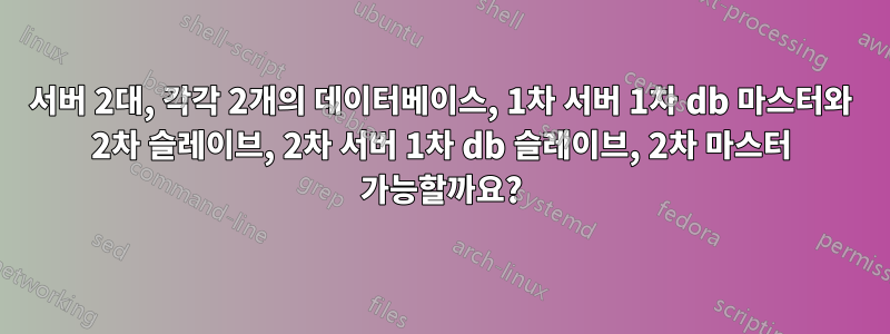 서버 2대, 각각 2개의 데이터베이스, 1차 서버 1차 db 마스터와 2차 슬레이브, 2차 서버 1차 db 슬레이브, 2차 마스터 가능할까요?
