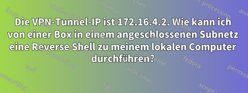 Die VPN-Tunnel-IP ist 172.16.4.2. Wie kann ich von einer Box in einem angeschlossenen Subnetz eine Reverse Shell zu meinem lokalen Computer durchführen?