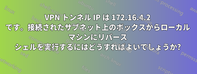 VPN トンネル IP は 172.16.4.2 です。接続されたサブネット上のボックスからローカル マシンにリバース シェルを実行するにはどうすればよいでしょうか?