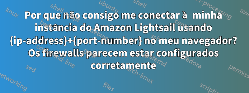 Por que não consigo me conectar à minha instância do Amazon Lightsail usando {ip-address}+{port-number} no meu navegador? Os firewalls parecem estar configurados corretamente
