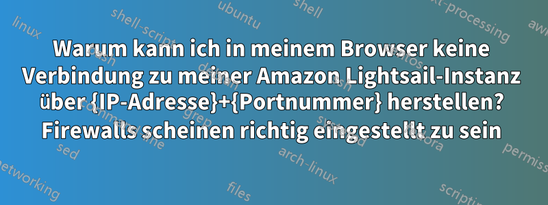 Warum kann ich in meinem Browser keine Verbindung zu meiner Amazon Lightsail-Instanz über {IP-Adresse}+{Portnummer} herstellen? Firewalls scheinen richtig eingestellt zu sein