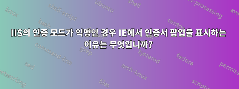 IIS의 인증 모드가 익명인 경우 IE에서 인증서 팝업을 표시하는 이유는 무엇입니까?