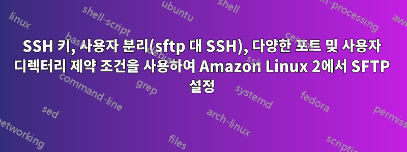 SSH 키, 사용자 분리(sftp 대 SSH), 다양한 포트 및 사용자 디렉터리 제약 조건을 사용하여 Amazon Linux 2에서 SFTP 설정