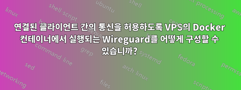 연결된 클라이언트 간의 통신을 허용하도록 VPS의 Docker 컨테이너에서 실행되는 Wireguard를 어떻게 구성할 수 있습니까?