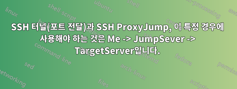 SSH 터널(포트 전달)과 SSH ProxyJump, 이 특정 경우에 사용해야 하는 것은 Me -> JumpSever -> TargetServer입니다.