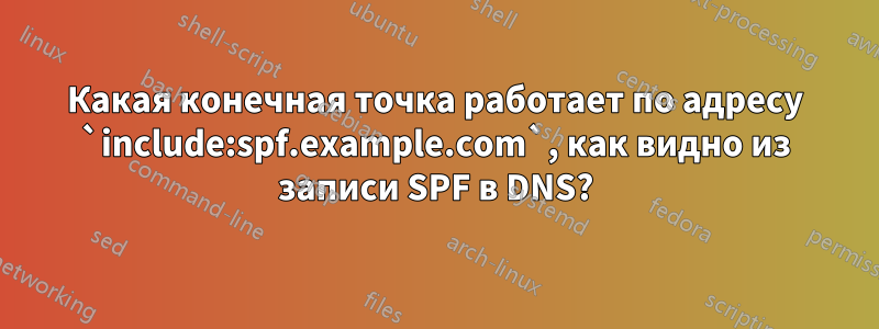 Какая конечная точка работает по адресу `include:spf.example.com`, как видно из записи SPF в DNS?