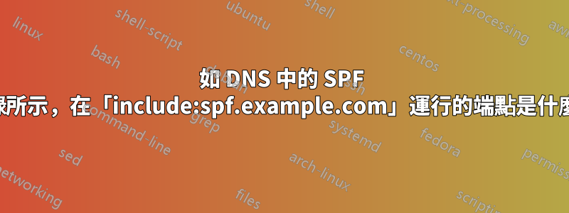 如 DNS 中的 SPF 記錄所示，在「include:spf.example.com」運行的端點是什麼？