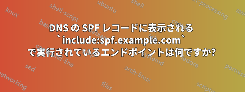 DNS の SPF レコードに表示される `include:spf.example.com` で実行されているエンドポイントは何ですか?